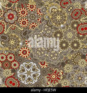 Paisley modèle transparent. Vintage red brown gold background en style batik Illustration de Vecteur