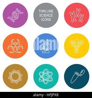 Cercle moderne vecteur ligne mince sciences biologie icons Illustration de Vecteur