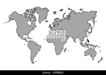 Carte du monde. contours et ligne oblique . Banque D'Images