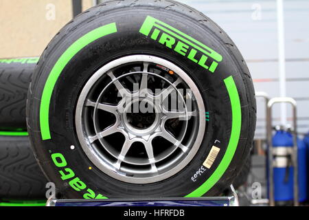 Vert Pirelli pneus pluie pour les courses de Formule 1 Banque D'Images