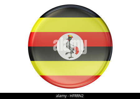 Badge avec le drapeau de l'Ouganda, rendu 3D isolé sur fond blanc Banque D'Images