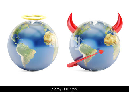 Earth angel et demon, rendu 3D isolé sur fond blanc Banque D'Images