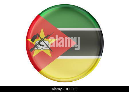 Badge avec le drapeau du Mozambique, 3D Rendering isolé sur fond blanc Banque D'Images