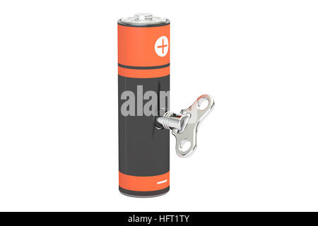 Batterie rechargeable, accumulateur AA avec la liquidation d'une clé. Le rendu 3D isolé sur fond blanc Banque D'Images