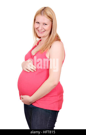 Beautiful pregnant woman on white Banque D'Images