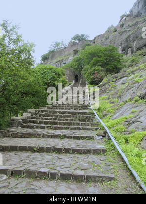 Mesures pour shivaneri ou gad, entrée fort junnar, Maharashtra, Inde Banque D'Images