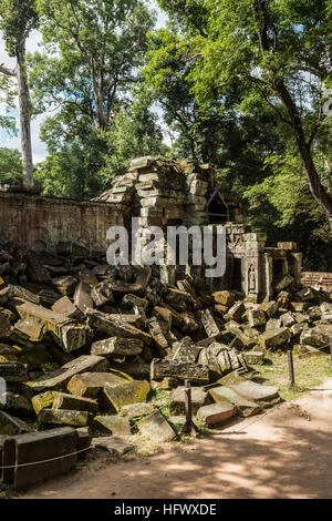 Trésors de l'ancienne Angkor dans les ruines du temple Ta Prohm Banque D'Images