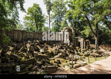 Trésors de l'ancienne Angkor dans les ruines du temple Ta Prohm Banque D'Images