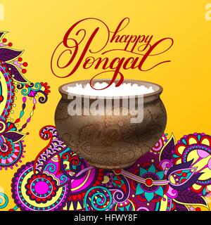 Happy pongal inscription manuscrite lettrage d'encre Illustration de Vecteur