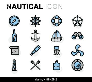 Télévision Vector icons set nautique sur fond blanc Illustration de Vecteur