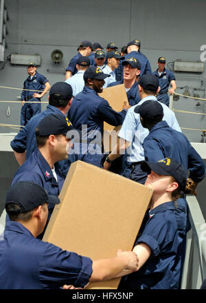 090219-N-7280V-044 MANILLE, Philippines (fév. 19, 2009) Les marins à bord du navire de commandement, amphibie, l'USS Blue Ridge (LCC) décharger 19 palettes de médicaments, de livres, de jouets et d'être donné au cours d'une visite aux Philippines. Dix palettes de poignée de projet médicament donné, les livres et les jouets ont été déchargés dans l'heure Blue Ridge tirant dans la baie de Manille. (U.S. Photo par marine Spécialiste de la communication de masse 3e classe Daniel Viramontes/libérés) US Navy 090219-N-7280V-044 Des marins déchargent des palettes de médicaments, de livres, de jouets et d'être donné Banque D'Images