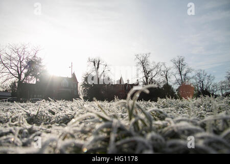 Wimbledon London,UK. 3e janvier 2017. Wimbledon Common couvert de forte gelée sur un matin froid avec des températures de gel Crédit : amer ghazzal/Alamy Live News Banque D'Images