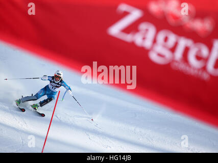 Zagreb, Croatie. 3 janvier, 2017. Maren Skjoeld de Norvège en compétition lors de la Coupe du Monde de Ski Alpin FIS Snow Queen Trophy à Zagreb, capitale de la Croatie, 3 janvier 2017. © Zeljko Lukunic/Xinhua/Alamy Live News Banque D'Images