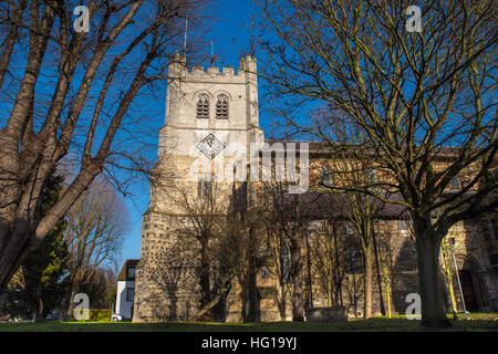 Vue de l'historique Église de Waltham Abbey dans l'abbaye de Waltham, Essex. Banque D'Images