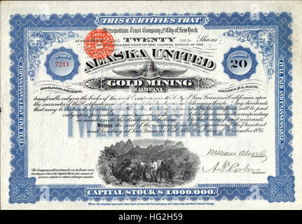 1895 Alaska United Gold Mining Company Stock Certificate - Douglas Island - Alaska - USA, Treadwell Banque D'Images