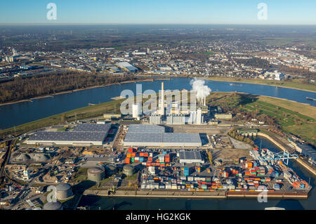 Vue aérienne, la cogénération Lausward, gaz et turbine à vapeur, cycle combiné, Düsseldorf, Rhénanie, Banque D'Images