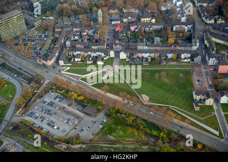 Vue aérienne de verdure, Kaiser Bruckhausen Wilhelmstrasse, social, Duisburg, Ruhr aeria, Rhénanie du Nord-Westphalie, Allemagne, Banque D'Images