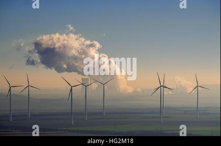 Vue aérienne, les centrales au lignite dans la région de lignite Garzweiler, Neurath, bloc F et G (2/3) BoA, lignite Banque D'Images