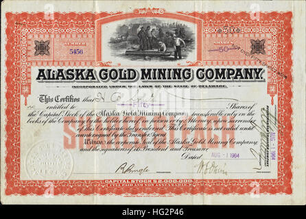 1904 Alaska Gold Mining Company Stock Certificate - USA Banque D'Images