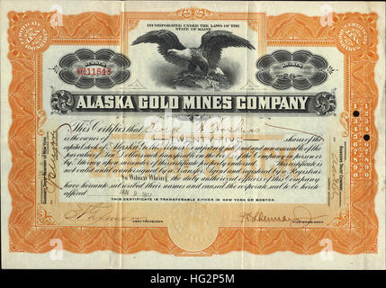 1917 Mine d'or de l'Alaska stock Certificate - Gold Creek Lode - Juneau, Alaska - USA Banque D'Images