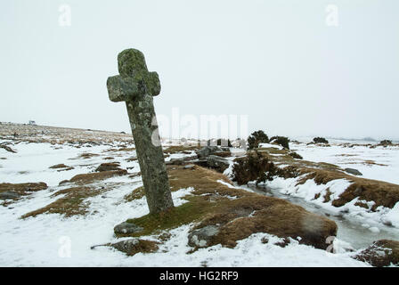 Cross Post venteux, Dartmoor, England UK Banque D'Images