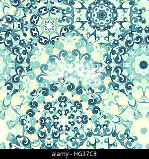 Couleur transparente motif ethnique avec des mandalas dans un style oriental. Napperons ronds avec bleu, jaune, vert et fait tournoyer des boucles arabesque en tissage de la dentelle traditionnelle ornement. Vector illustration. Illustration de Vecteur