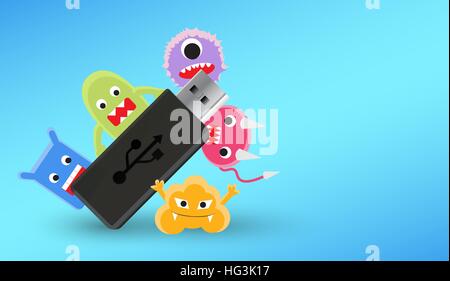 Clé USB avec l'ordinateur infecté par un virus Illustration de Vecteur