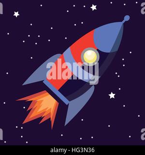 Illustration d'un cute cartoon rocket space ship isolé sur fond étoilé Illustration de Vecteur