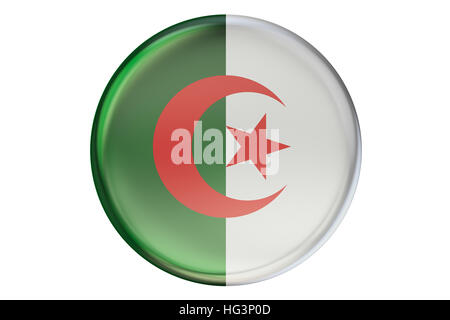 Badge avec le drapeau de l'Algérie, 3D Rendering isolé sur fond blanc Banque D'Images