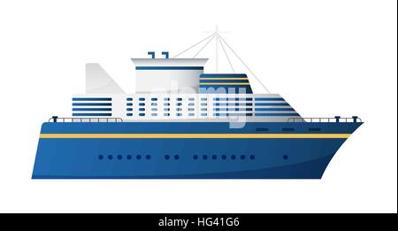 L'eau de l'océan et de la voie maritime Vector navire de passagers transport de croisière transatlantique trendy design plat, vue latérale Illustration de Vecteur