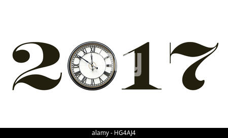 Bannière avec paysage de l'année 2017, de l'horloge pour le zéro isolé sur fond blanc. Une nouvelle année à venir Banque D'Images