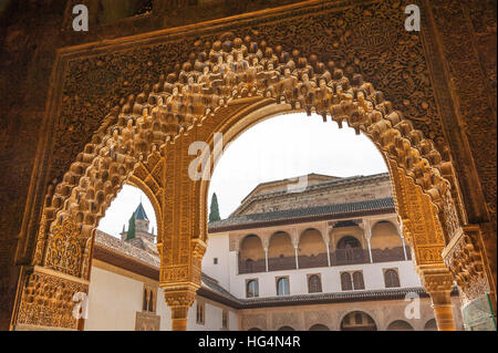 Patio de los Arrayanes, le Palais Nasrides de Bonzaïs, Alhambra à Grenade, Andalousie, Espagne Banque D'Images