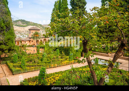 Jardins du Partal, Alhambra à Grenade, Andalousie, Espagne Banque D'Images