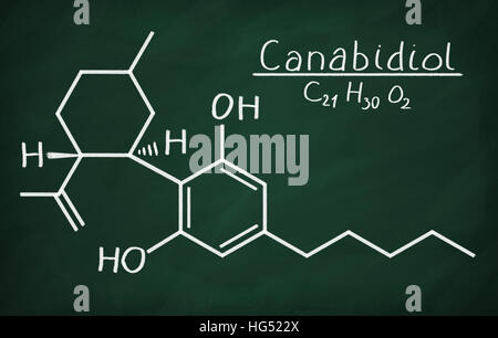 Formule chimique du cannabidiol sur un tableau noir Banque D'Images