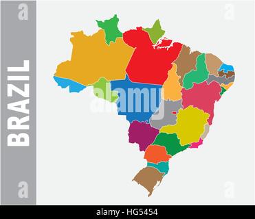 Brésil coloré carte vectorielle administrative et politique Illustration de Vecteur