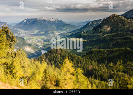 Parc national de Berchtesgaden : vue de l'alp Gotzenalm au lac Königsee et Berchtesgaden, Oberbayern, Haute-Bavière, Bayern, Bavière, Allemagne Banque D'Images