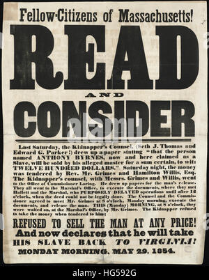 Anti-Slavery Broadsides - Circa 1850 - concitoyens du Massachusetts ! Banque D'Images