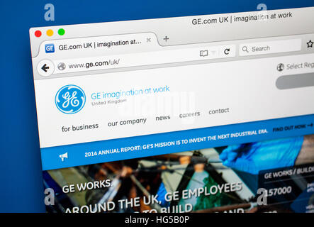 Londres, Royaume-Uni - Octobre 2015 : La page d'accueil du site web de General Electric offficial, le 20 octobre 2015. Banque D'Images