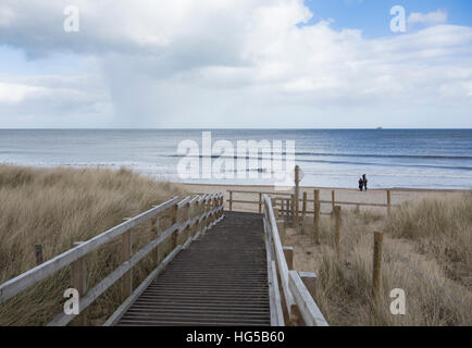 La plage de Tynemouth Longsands,, au nord est de l'Angleterre. UK Banque D'Images