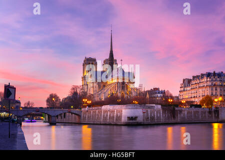 Cathédrale Notre Dame de Paris au coucher du soleil, France Banque D'Images