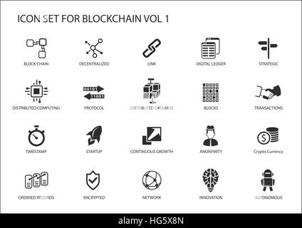 Blockchain vector icon set Illustration de Vecteur