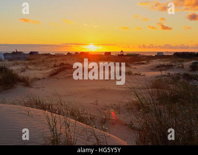 L'Uruguay, Rocha Ministère, Cabo Polonio, lever du soleil sur les dunes. Banque D'Images