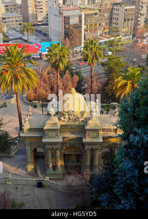 Le Chili, Santiago, view of the Neptune Terrasse sur la colline de Santa Lucia. Banque D'Images