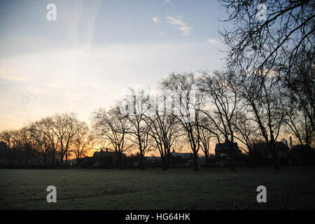 Londres se réveille pour une couverture de givre et d'un lever du soleil d'or sur un lundi matin très froid (05Dec16) comprend : Atmosphère Où : London, Royaume-Uni Quand : 05 déc 2016 Banque D'Images