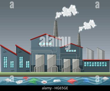 Usine de fabrication beaucoup de fumée illustration Illustration de Vecteur