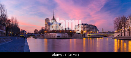 Cathédrale Notre Dame de Paris au coucher du soleil, France Banque D'Images