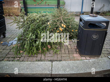 Londres, Royaume-Uni. 5 janvier, 2017. Les arbres de Noël vu par bacs dans Surrey Quays © Guy Josse/Alamy Live News Banque D'Images