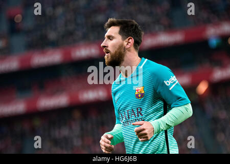 Bilbao, Espagne. 5 janvier, 2017. Leo Messi (FC Barcelone) en avant, pendant le match de foot de coupe du roi espagnol entre Athletic Club et le FC Barcelone à San Mames Stadium le 5 janvier 2017 à Bilbao, en Espagne. ©david Gato/Alamy Live News Banque D'Images