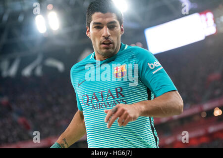 Bilbao, Espagne. 5 janvier, 2017. Luis Suarez (l'avant, FC Barcelone) pendant le match de foot de la coupe du roi espagnol entre Athletic Club et le FC Barcelone à San Mames Stadium le 5 janvier 2017 à Bilbao, en Espagne. ©david Gato/Alamy Live News Banque D'Images