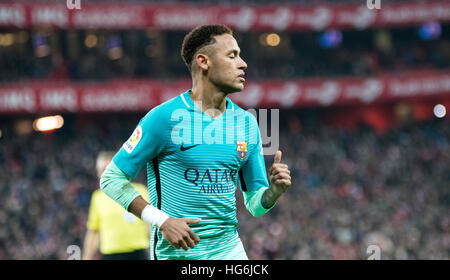 Bilbao, Espagne. 5 janvier, 2017. Neymar Jr. (marche avant, FC Barcelone) pendant le match de foot de la coupe du roi espagnol entre Athletic Club et le FC Barcelone à San Mames Stadium le 5 janvier 2017 à Bilbao, en Espagne. ©david Gato/Alamy Live News Banque D'Images